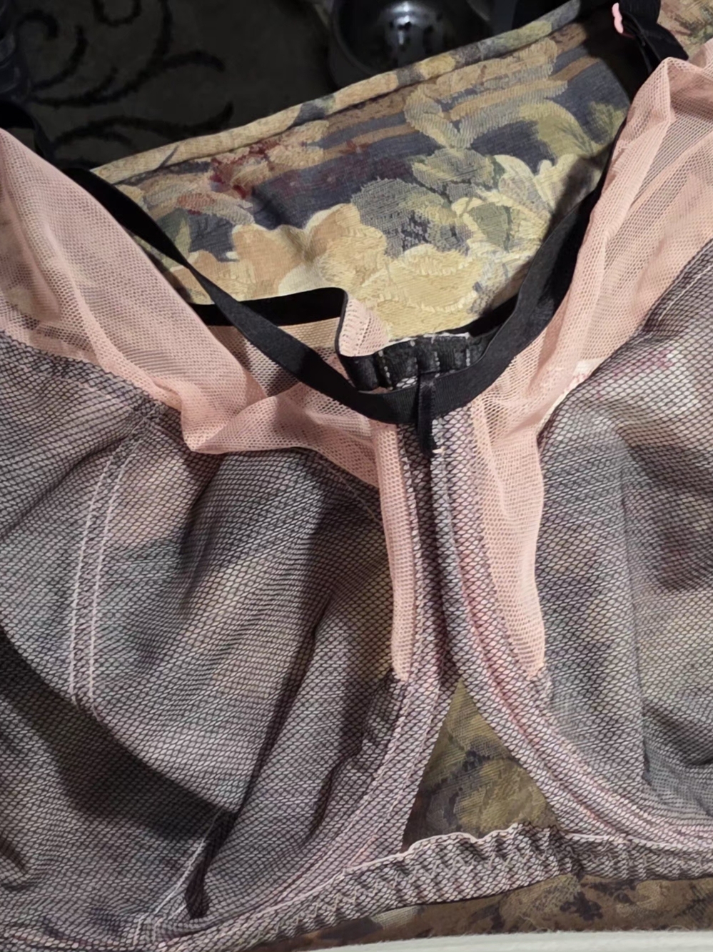 Sheer Mesh Pink and Black Underwire Bra